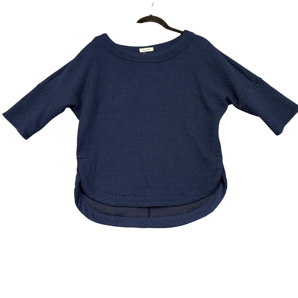 Max Studio Blouse Womens Medium Blue Textured Tunic Top Boat‎ Neck High Low Hem